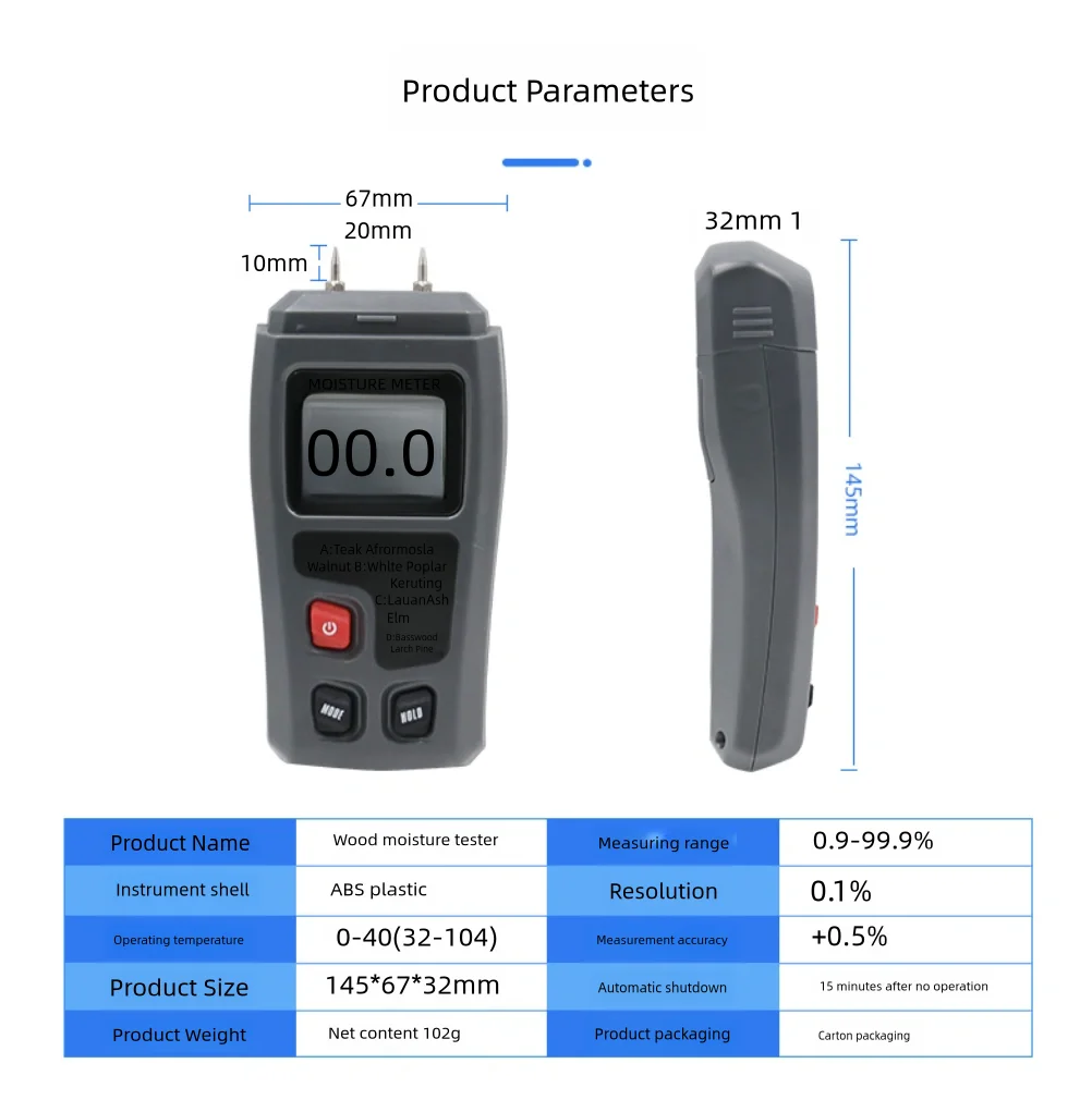 Digital Moisture Meter Moisture Meter Tester Water Moisture Content MT-10 Wood Damp Detector Tester Hygrometer LCD Display