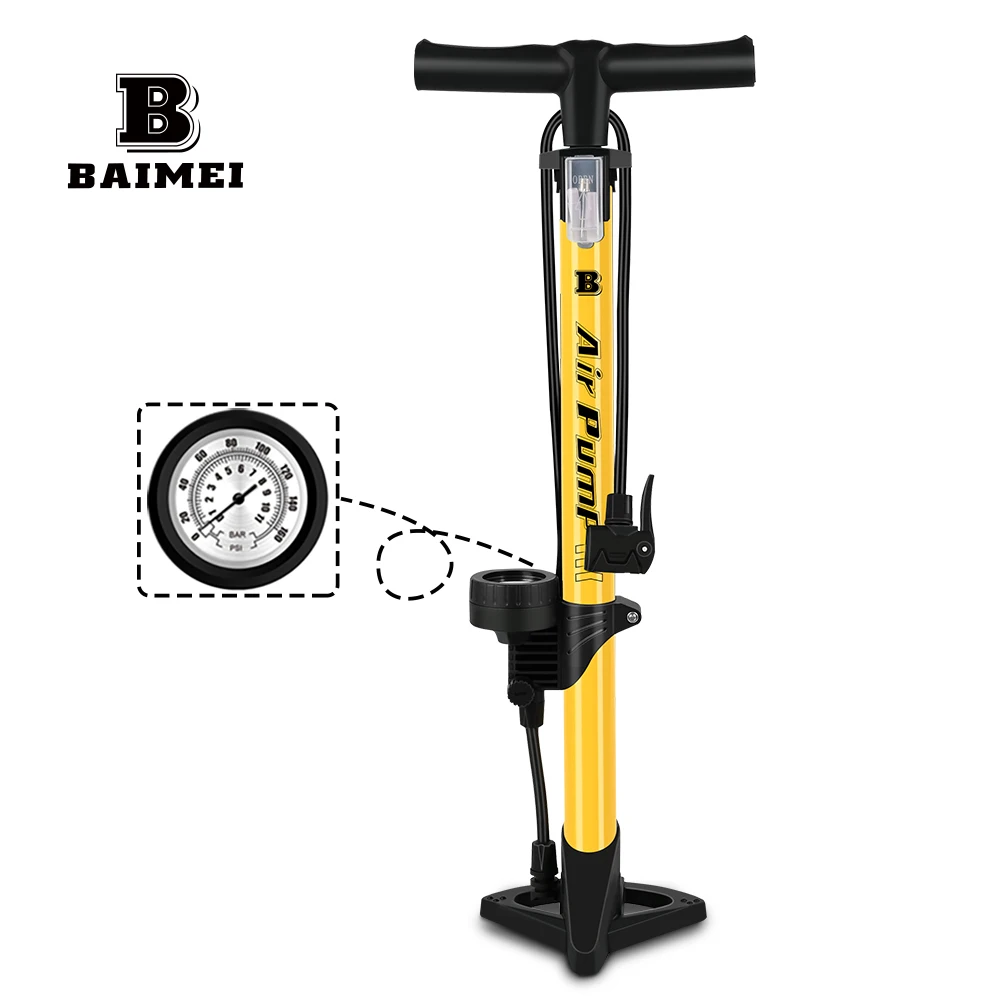 BM Bike Ball Pump Inflator Bicycle Floor Pump with Gauge for Presta and Schrader Bicycle Pump Valves-120Psi Max