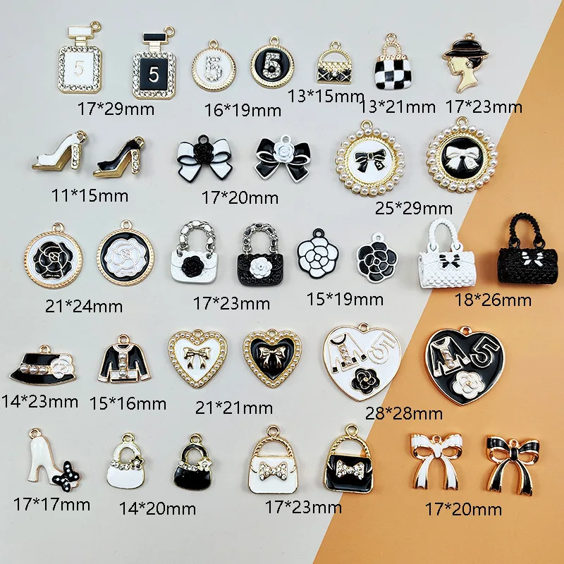 Hot Classic Lady Black White Makeup Charms Girls Fancy DIY Metal Charms Purse Hat Bow Shoes Perfume Charms jewelry Accessories