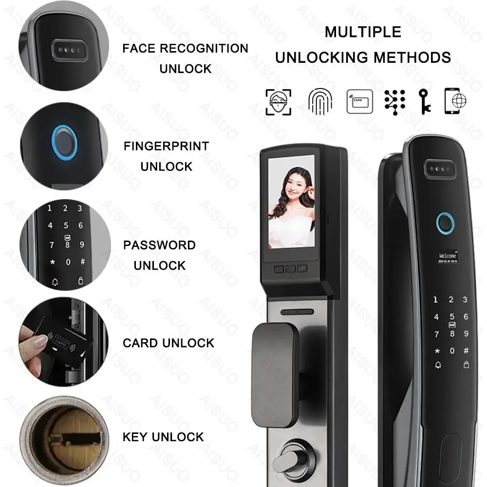 Wi-Fi приложение умный дверной замок распознавание лица отпечатков пальцев пароль карты смарт-замок