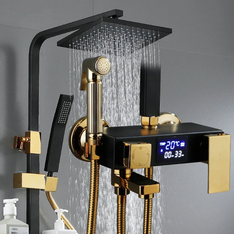 Thermostatic Bath Shower Mixer Set Bathroom Rainfall Shower Quality Brass Bathtub Faucets Head White Shower set System