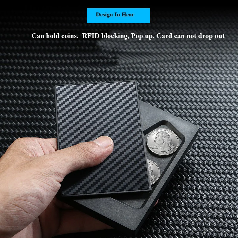 Newest Personalized Designer Coin Metal Aluminum Custom Slim Automatic Pop up Carbon Fiber Credit  Card Holder Wallets Men