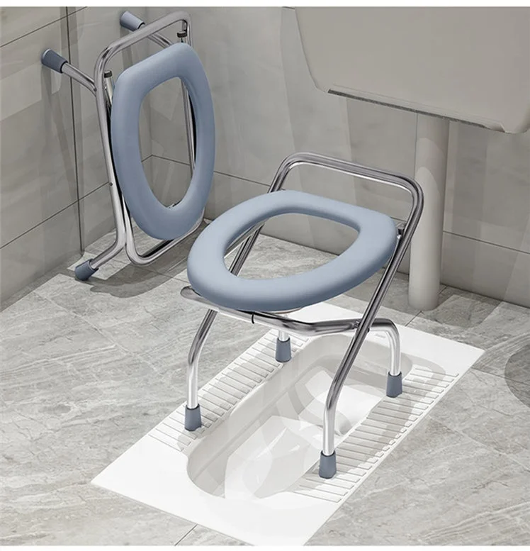Portable Stainless Steel Outdoor Folding Chair Seat Commode Toilet