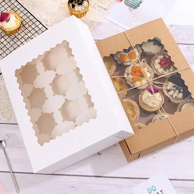 Food grade custom printed cupcake box with 6cavities, Muffins, Cookie, Biscuit boxes Custom Transparent Mini Cupcake Box