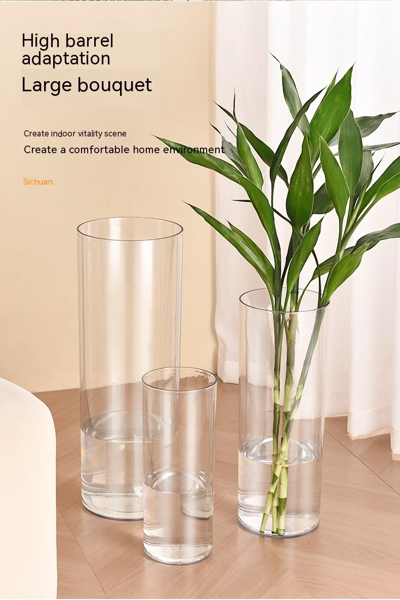 DESITA Wholesale  Tall Cylinder Crystal Acrylic Vase Wedding Table Decoration Flower Acrylic Vase For Home Decor