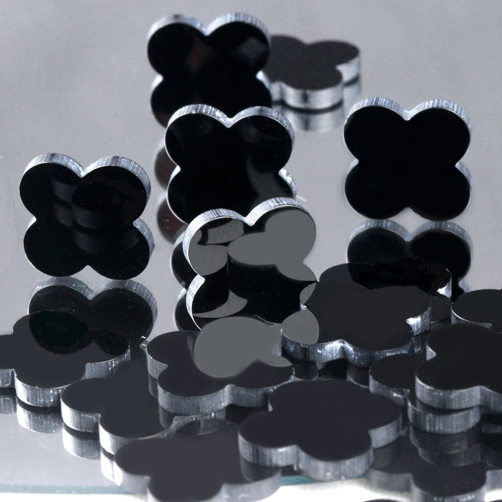 Wholesale 1mm Thickness Four Leaf Clovers Black Onyx Double Side Flat Natural Black Agate Clover Stone for Jewelry Making