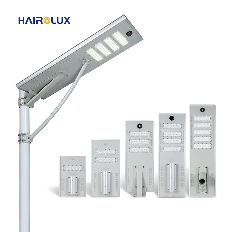 Hairolux project use super brightness solar street light LifePO4 32650 40w 60w 80w 100w integrated led solar street lamp