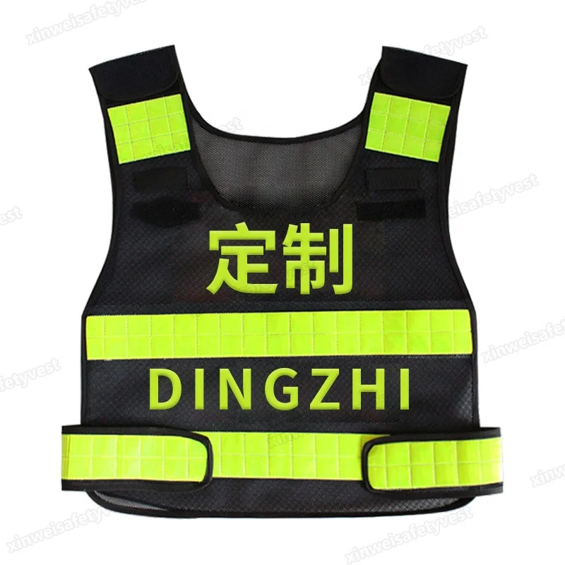Double Waist Adjustable Hi-vis Reflective Safety Vest Black Antifreezing Reflective Safety Clothing With Stick Print Logo