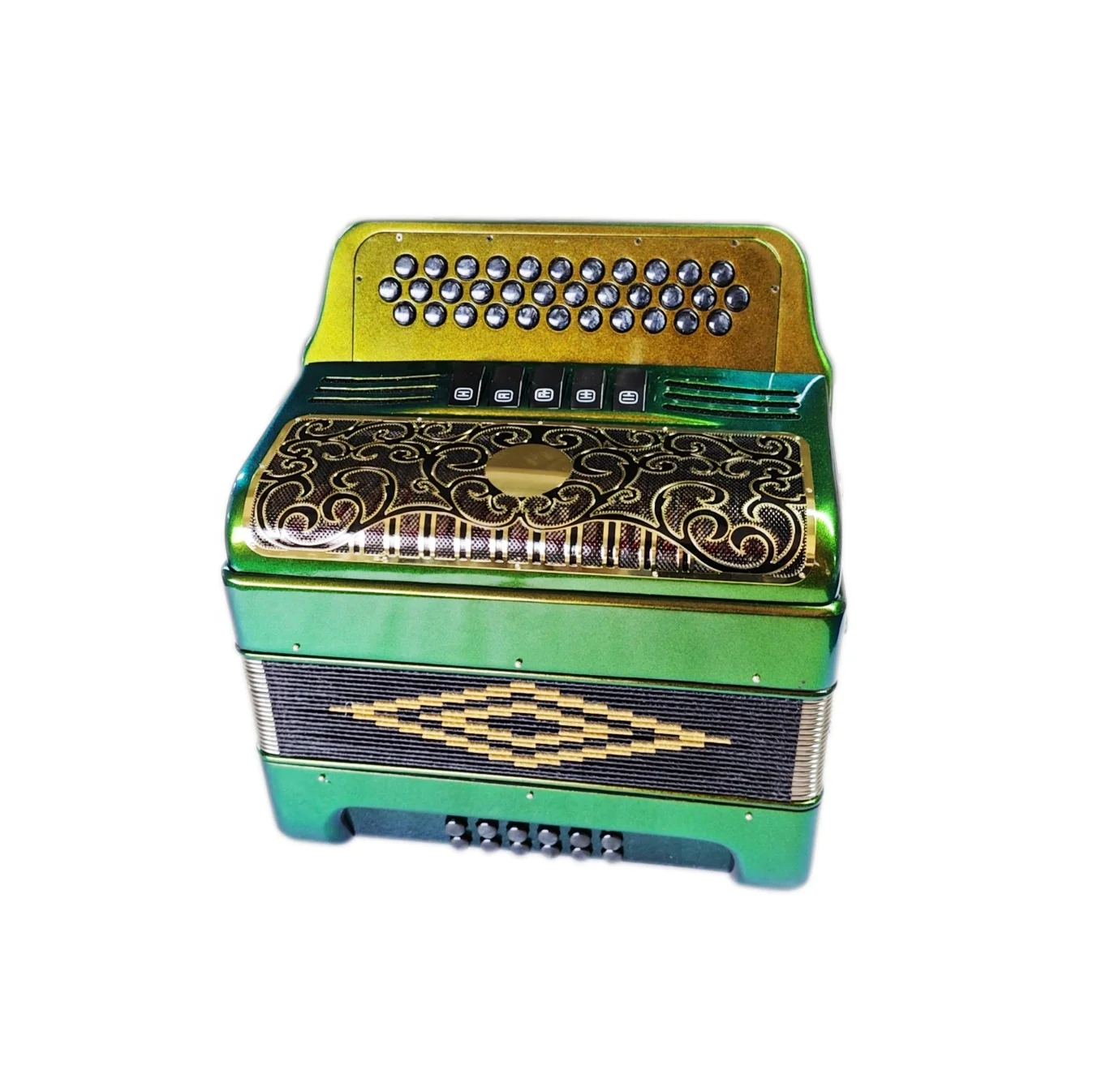 SEASOUND OEM 34 Buttons 12 Bass 5 Registers Green Orange Chameleon Accordion Instrument Black Silver Grill Acordeon JB3412D