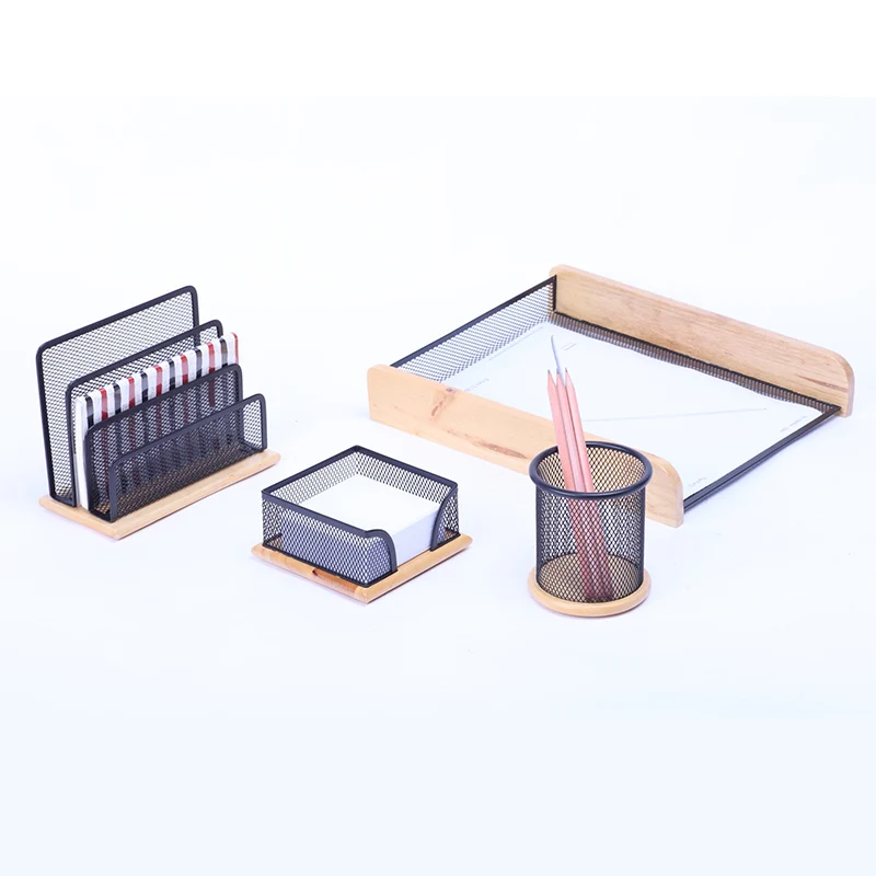 
Wholesale desktop 5 piece office school supplies metal stationery set with painted design 