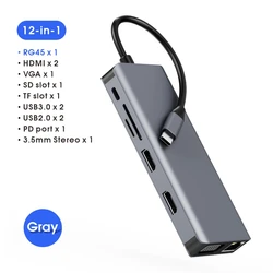 Docking Station 12 in 1 USB C Hub 2 HDMI VGA RJ45 Gigabit USB 3.0 Hub SD TF PD 87W Type C USB Hub