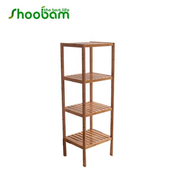 Bamboo Shelf Bathroom Rack Square 5-Tier Towel Display Stand Storage Organizer