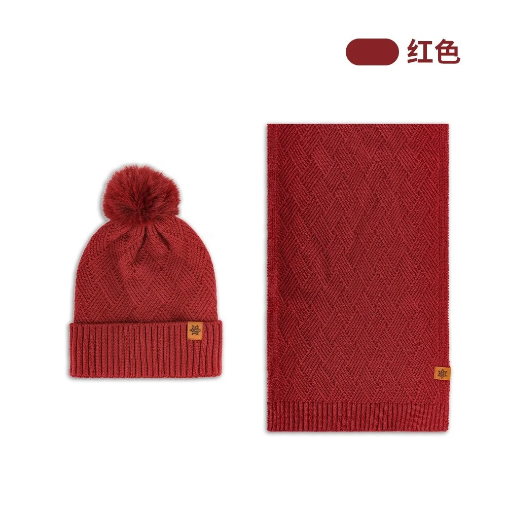 Winter high quality fashion knitted Alpaca wool solid colors warm cold hat scarf set hooded wool lady woman hat and scarf set