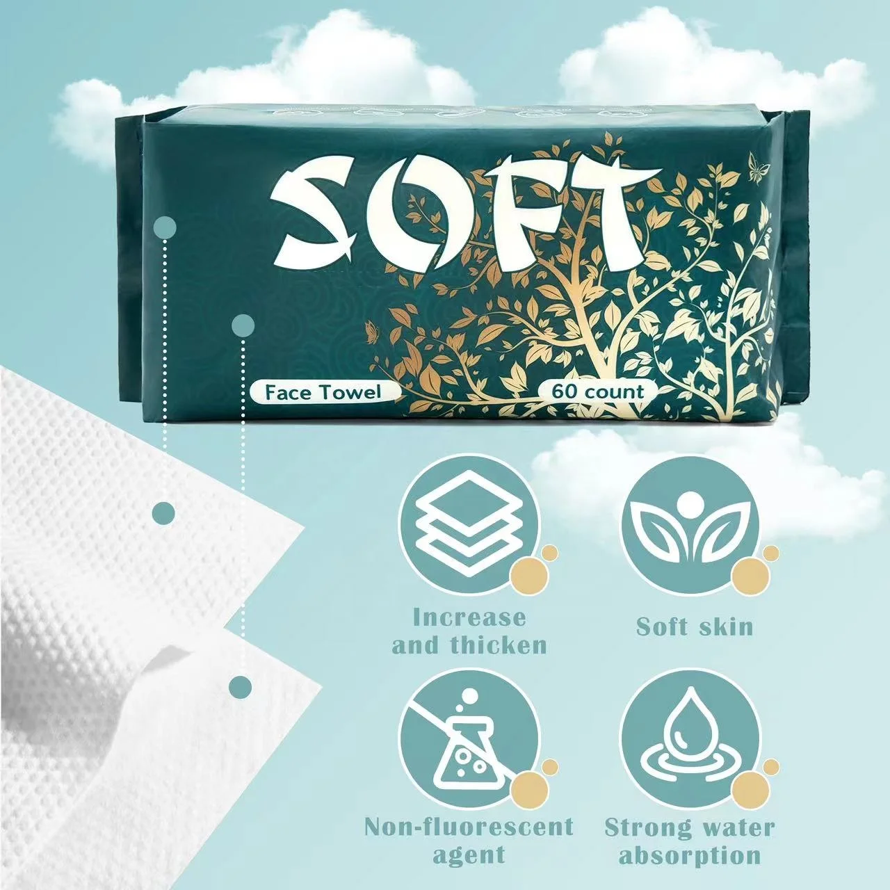 Wholesale Custom Ultra Soft Biodegradable Clean Skin Towel Disposable Face Towels Facial Washcloth Makeup Remover Dry Wipes