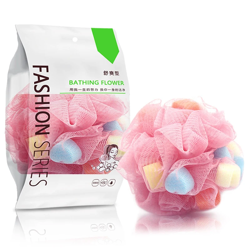 Super Soft & Big Premium Mesh Poufs Bath Sponges Shower Rubbing Loofahs Exfoliating Nylon Mesh Puff with Rainbow Sponge