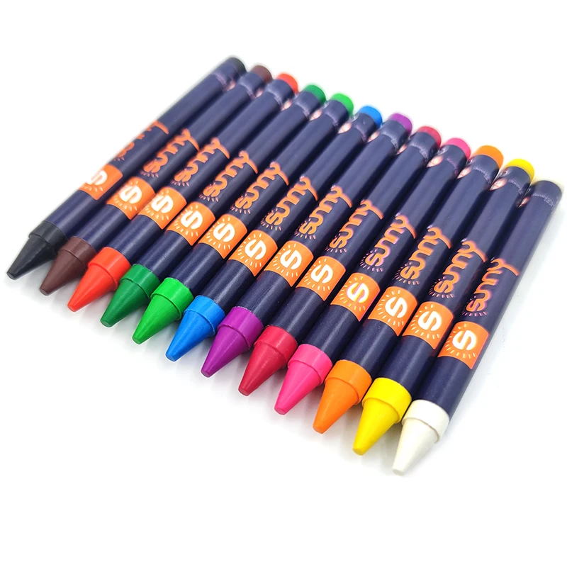 
12 colros Good Quality Solid Material Non-Toxic Rainbow Colors Wax Crayon For Kids Gift 