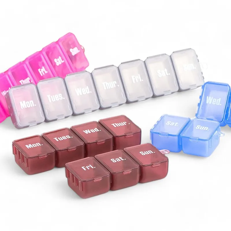 Wholesale Travel Weekly Pill Box Portable Plastic Compartment Pills Organizer Vitamin pill cases medicine box