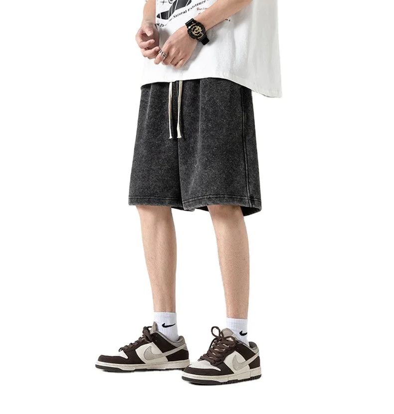 snowflakes washed with water to make old pure cotton looped shorts high street European and American five quarter pants