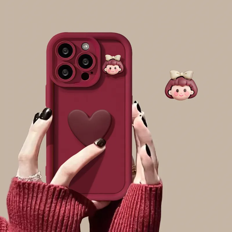 Аксессуары для мобильных телефонов iPhone 11 12 13 14 15 16 Pro max устойчивый к падению чехол телефона трехмерный любовный бант