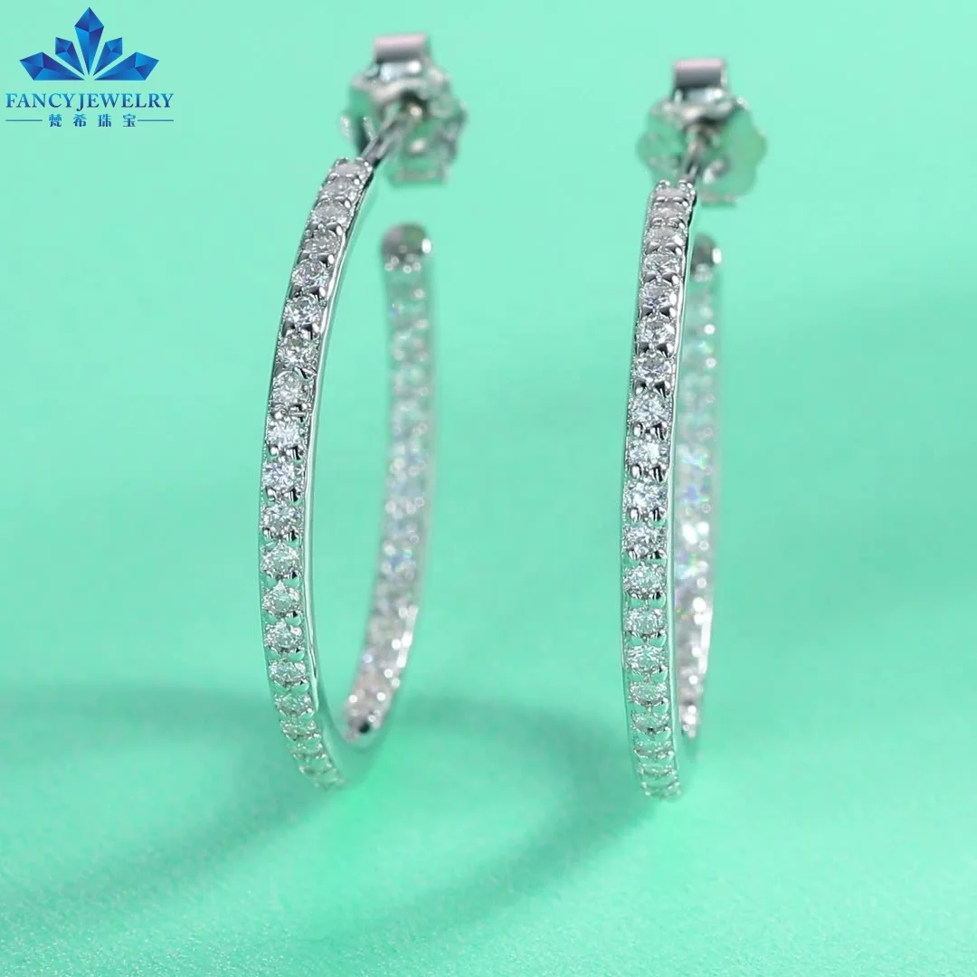 Fine Jewelry Earrings Silver 2.0mm18K White Gold Plated 925 Sterling Silver VVS D Color Moissanite Stud Earrings Hoop Earrings