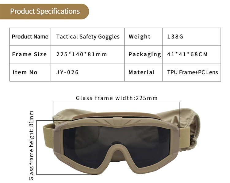 Best Quality Adult Size Tactical Sunglasses China Manufacturer Safety Glasses Polarized Lenses Shooting Cycling PC Frame Goggles