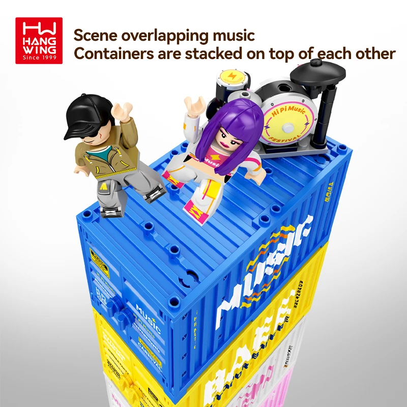 HW famous car series container outdoor music festival scene building blocks kids DIY assembling puzzle bricks sets gifts
