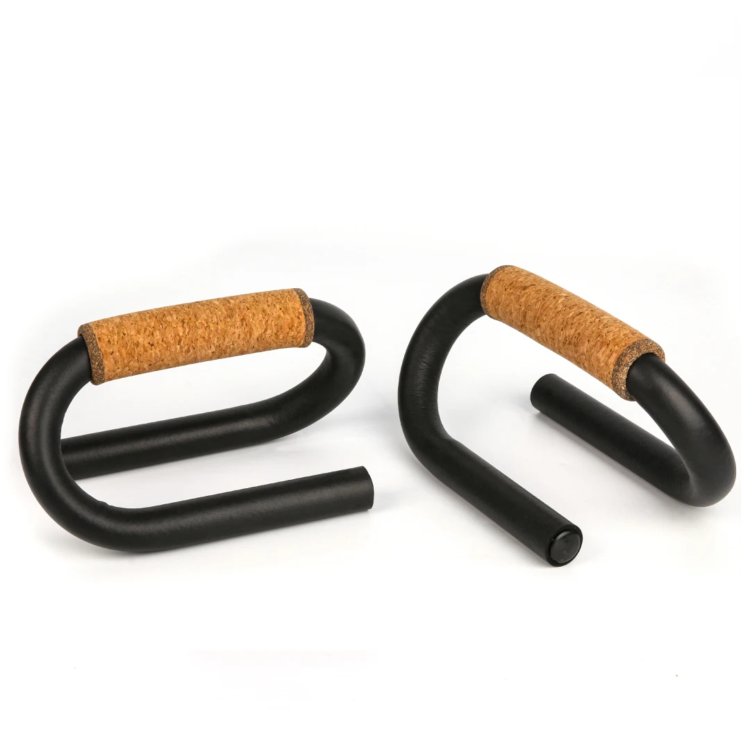High Quality Home Fitness Steel  Cork Handle Push Up Bars Fitness Steel Metal S Shape Push Up Bar