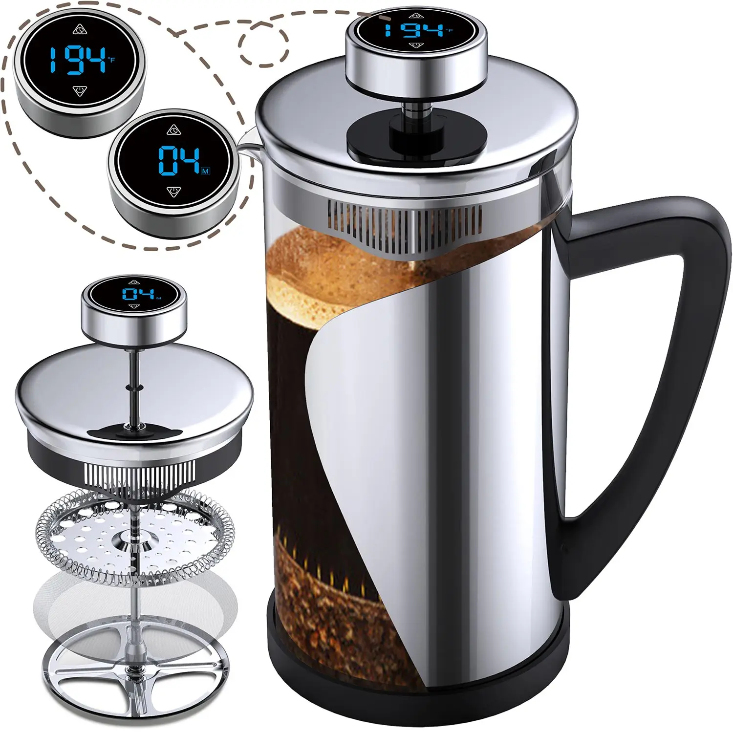  Coffee Maker with 4 Level Filtration System Glass French Press