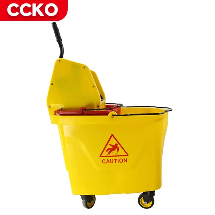 Restaurant Hotel Plastic Single Double Bucket Housekeeping Mop Bucket Wringer Trolley With Wheels Cleaning Cart Janitorial Cart
