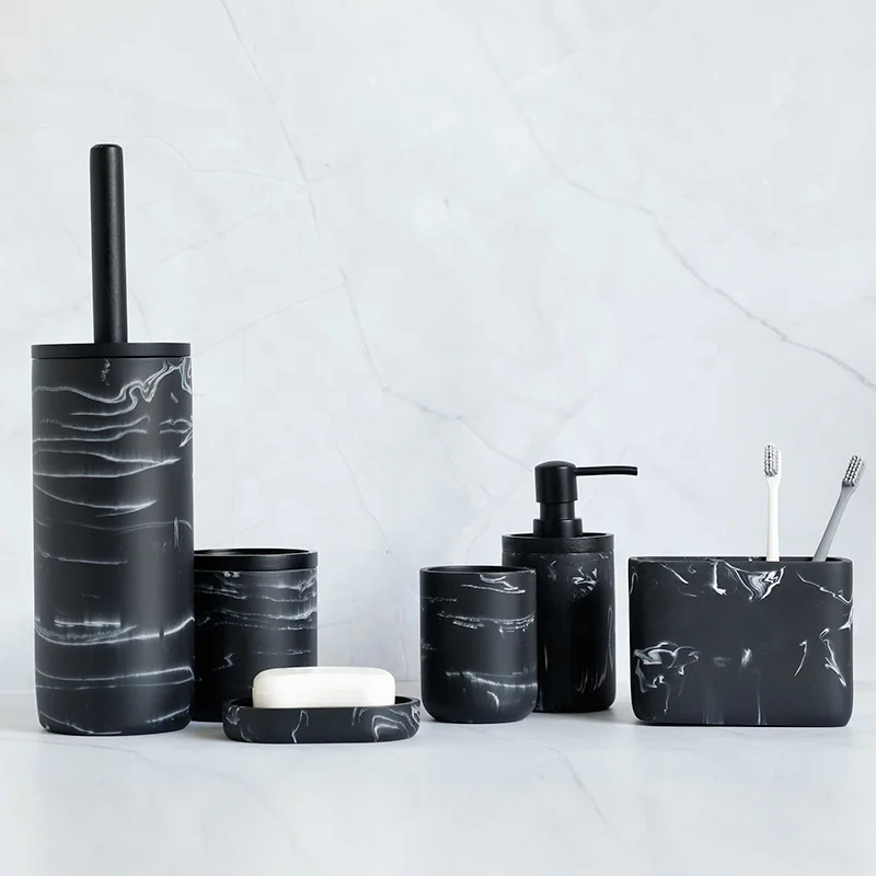 
Luxury bathroom accessories Marble effect 6pcs luxury bathroom accessories set Marble Design Bathroom Accessory Set 