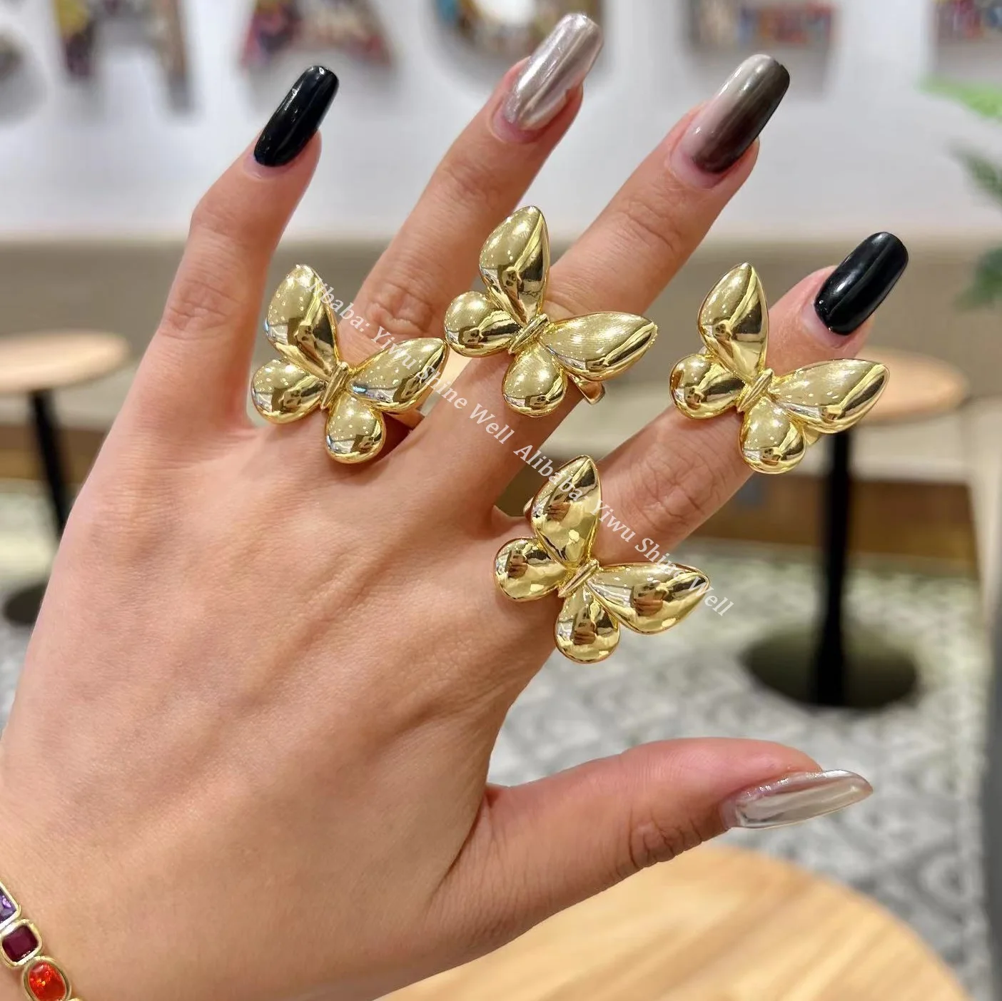 2024 Hip-hop Silver Gold Plated Rings Wholesale Bulk Butterfly Shape Pattern Copper Brass Statement Design Engagement Ring