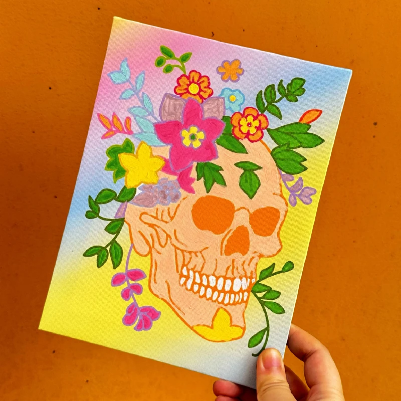 Premium 8  color Acrylic Paint set with Wooden Canvas Skull  Pintar por numero for Kids children