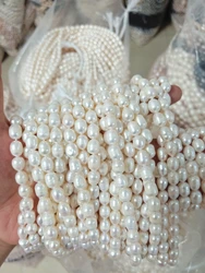Wholesale Fresh Water Pearl Cheap 7mm Rice Shape Cultured Pearl Necklace Loose Rice Pearl Strand
