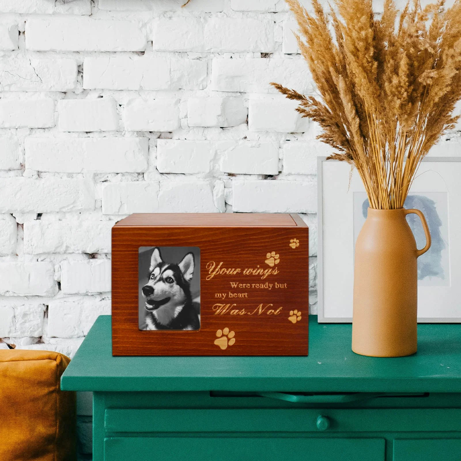 Pet Urns for Dog or Cat Ashes Wooden Dog Urns for Ashes with Photo Frame Memorial Urn for Dog Ashes