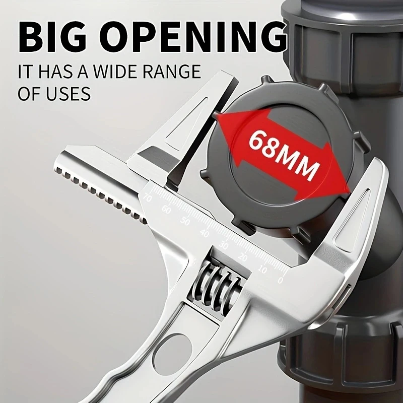 Aluminum Alloy Bathroom Wrench Multi-Function Wrench 6-68mm Short Handle Adjustable Spanner Plumbing Large Open-End Wrench