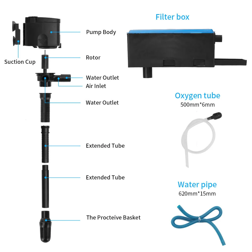 Aquarium Air submersible pump filter oxygen 3-in-1 upper filter Plastic Fish Filtration equipment for Fish Farm
