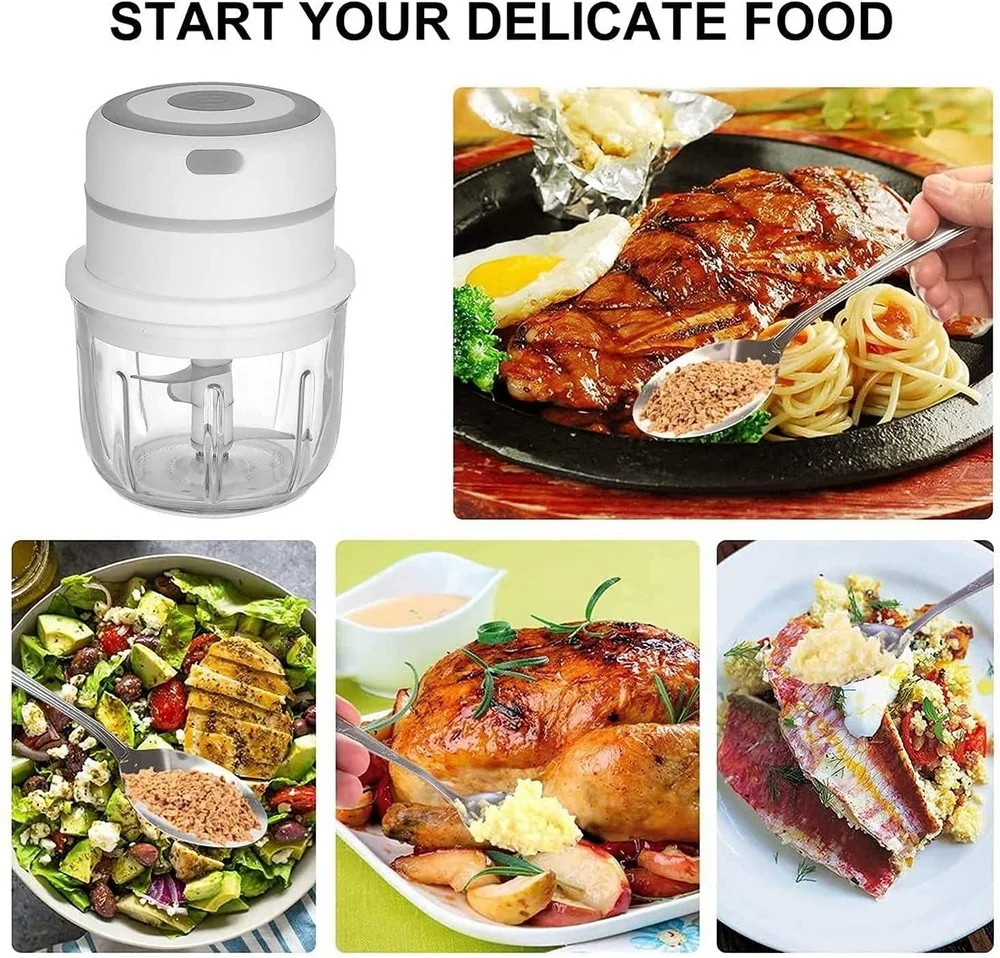 Electric Onion Chopper, Rechargeable 300ML Mini Food Processor with Sharp Blades & BPA Free Glass Bowl , Portable Mini Food Cho