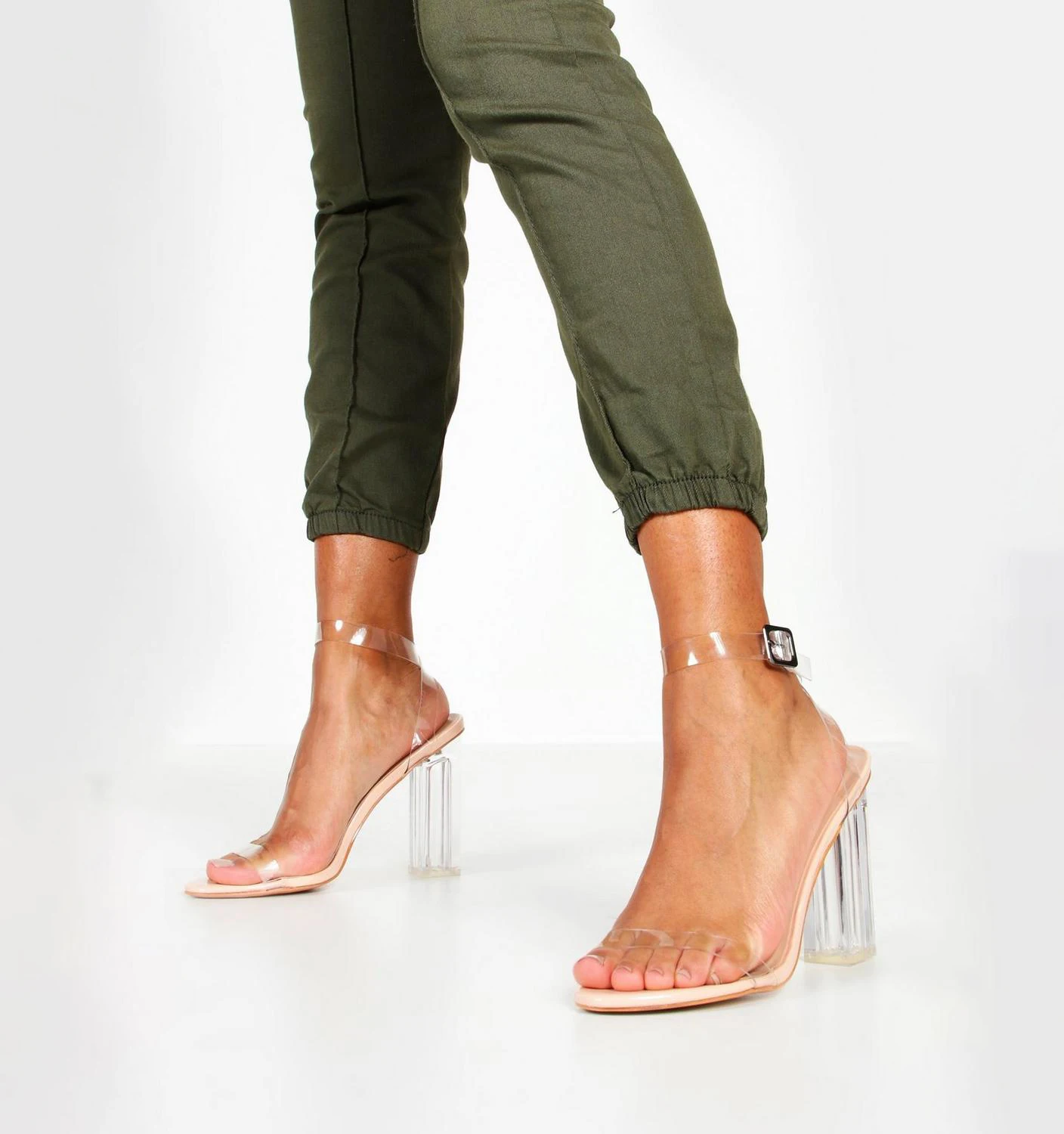 2022  transparent thick shoes women ladies pvc clear mules shoes high heels summer slide heeled Clear Block Barely There Heels