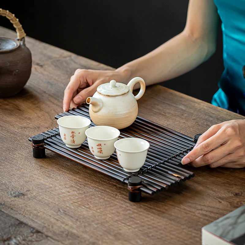 Zong Ye Stalk Row Antique Bamboo Dry Brewing Table Tea Mat Bamboo Teapot Tray Teacup Tea Mat Kung Fu Tea