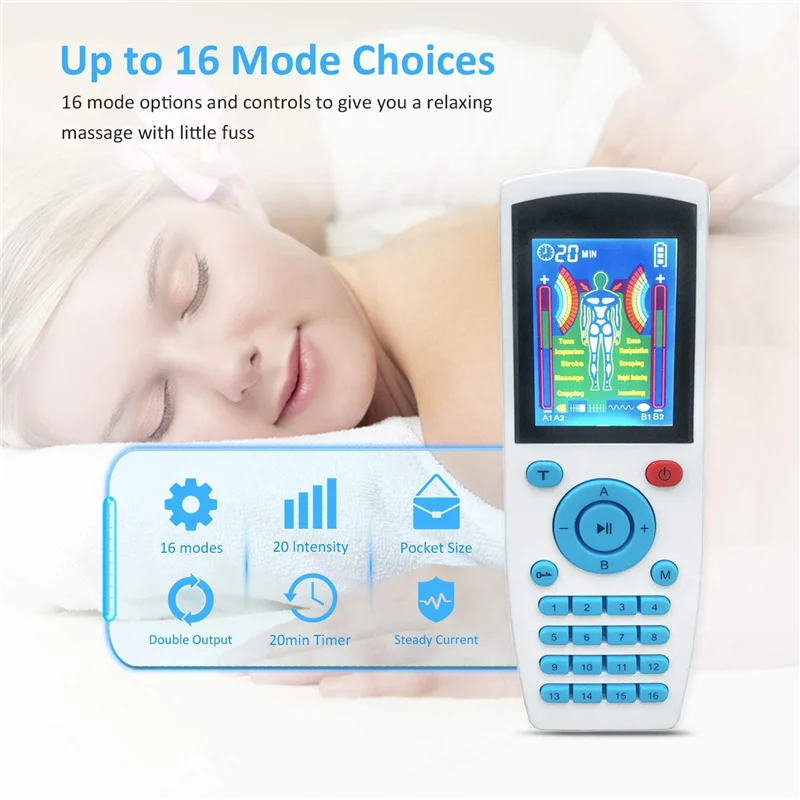 16 Modes TENS Therapy Massager 4 Output Electric EMS Nerve Muscle Stimulator