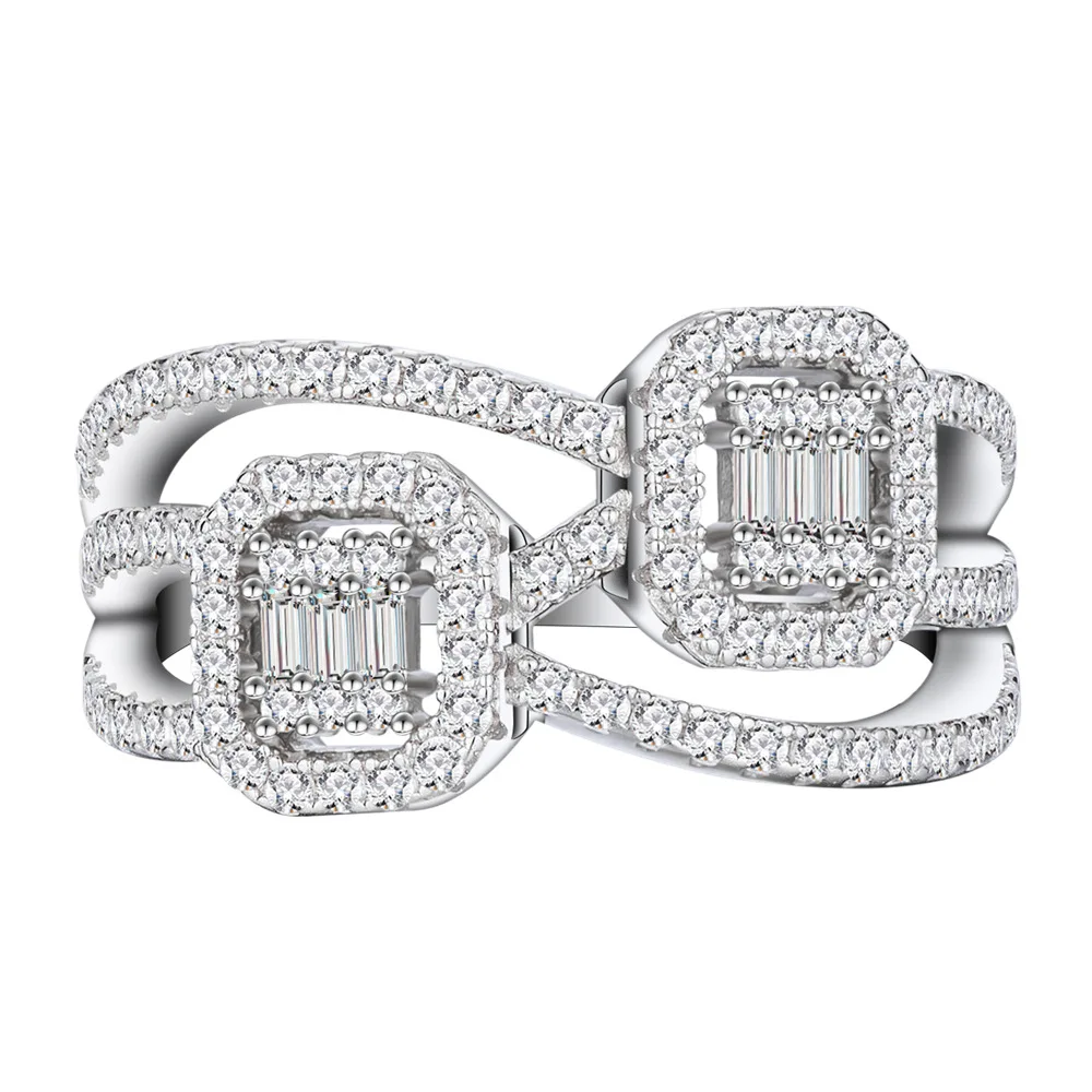 Micro Paved diamond multi-layer lines interactive design 925 sterling silver ring