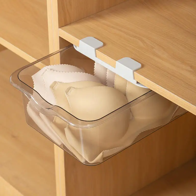 Factory Price Self-adhesive Under The Desk Drawer Powerful Desktop Office Storage Box Plastic Hidden Drawer Box With Cover