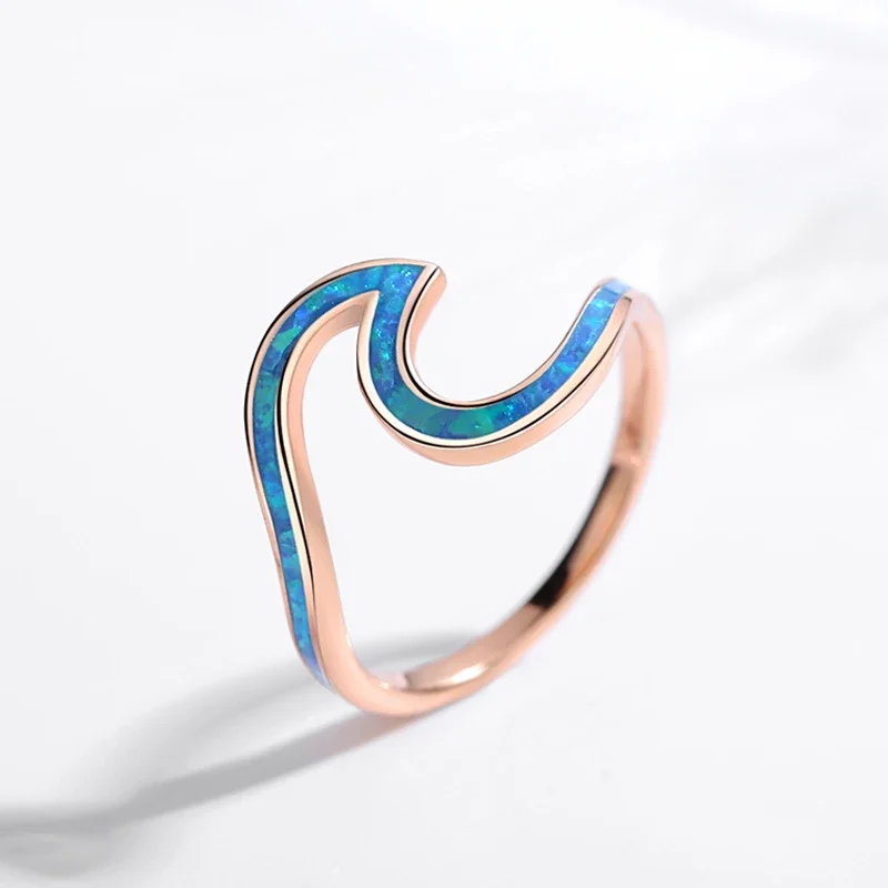 New Arrival Top sale Rose Gold Wave Fire Opal Rings with various opal colors to choose for ladys and Christmas gift