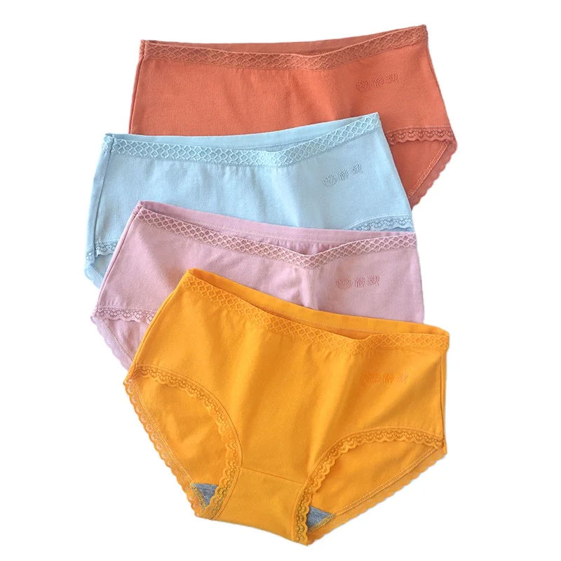 1021#Wholesale fashion Women Mid Waist stitch panty Knitting Briefs Soft Breathable Underwear lace cotton Panties