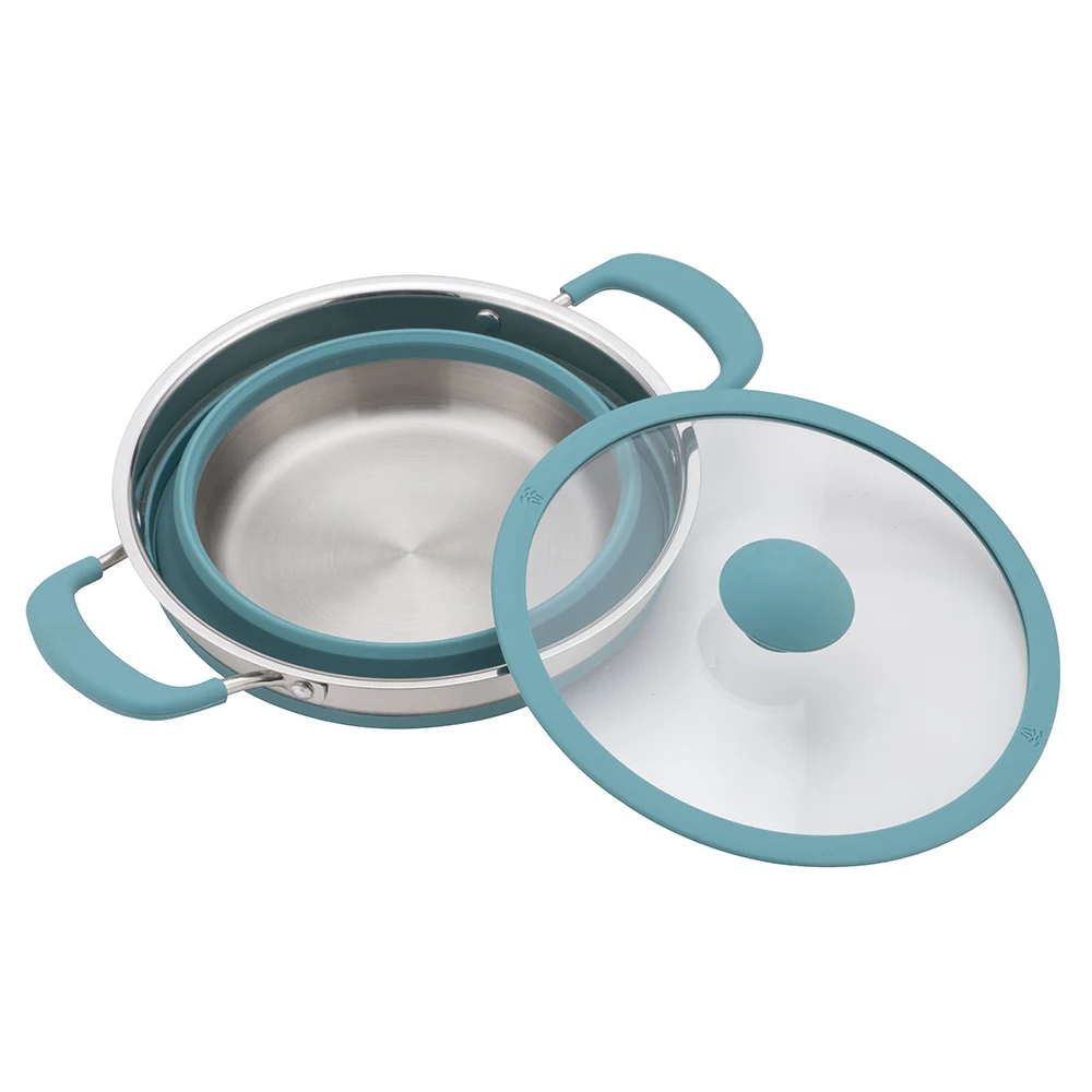1L 1.5L 3L Large Capacity Foldable And Portable Pot Set Camp Silicone Camping Pot With Lid