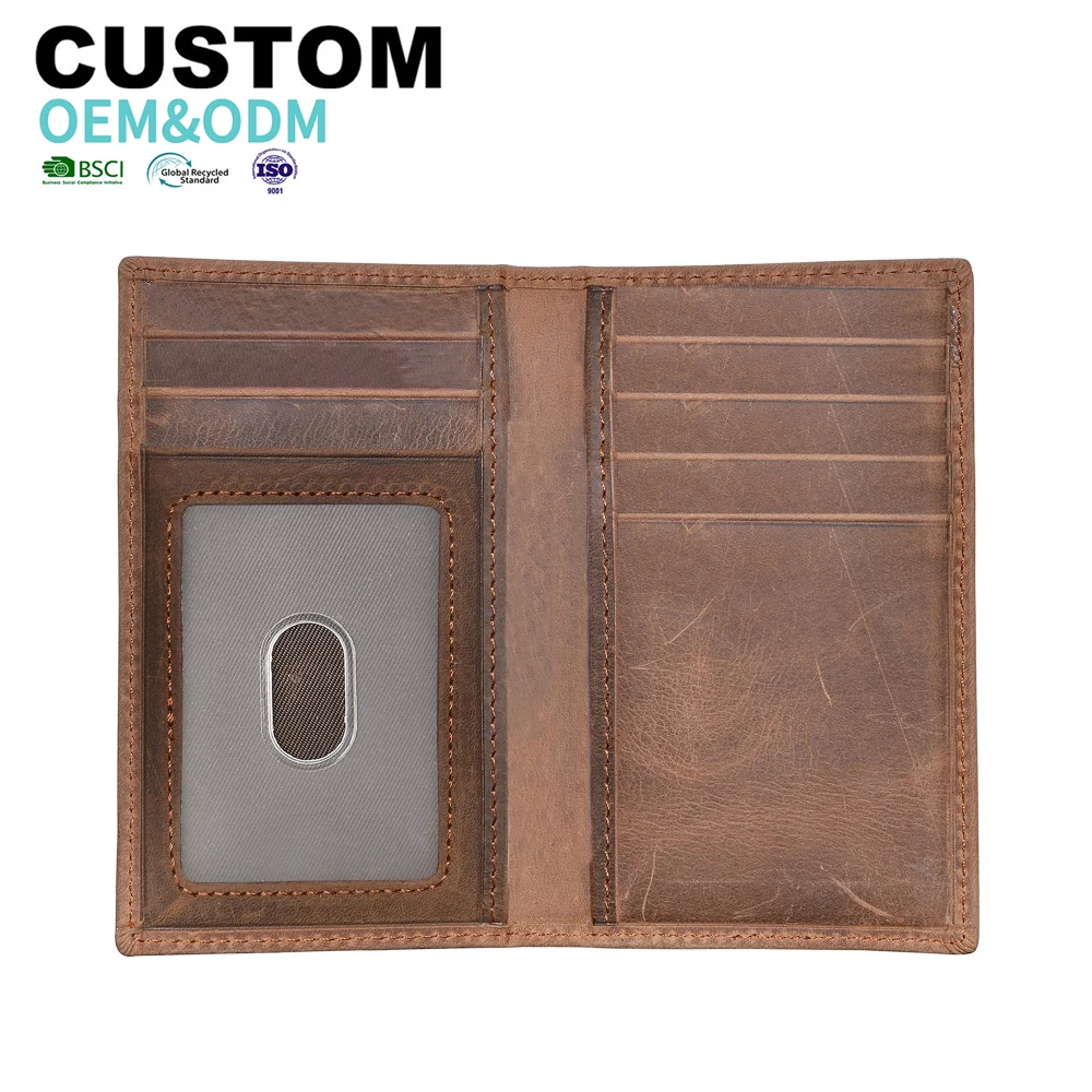 Custom Retro Leather Credit Card Holder Wallet RFID Blocking Slim Crazy Horse Genuine Leather Bifold Wallet For Man