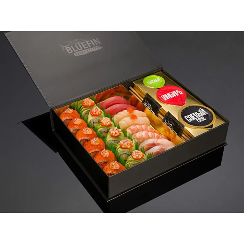 Custom Color Printing Paper Fresh Sushi Takeaway Box with Insert Inside to Hold Sauce flavour