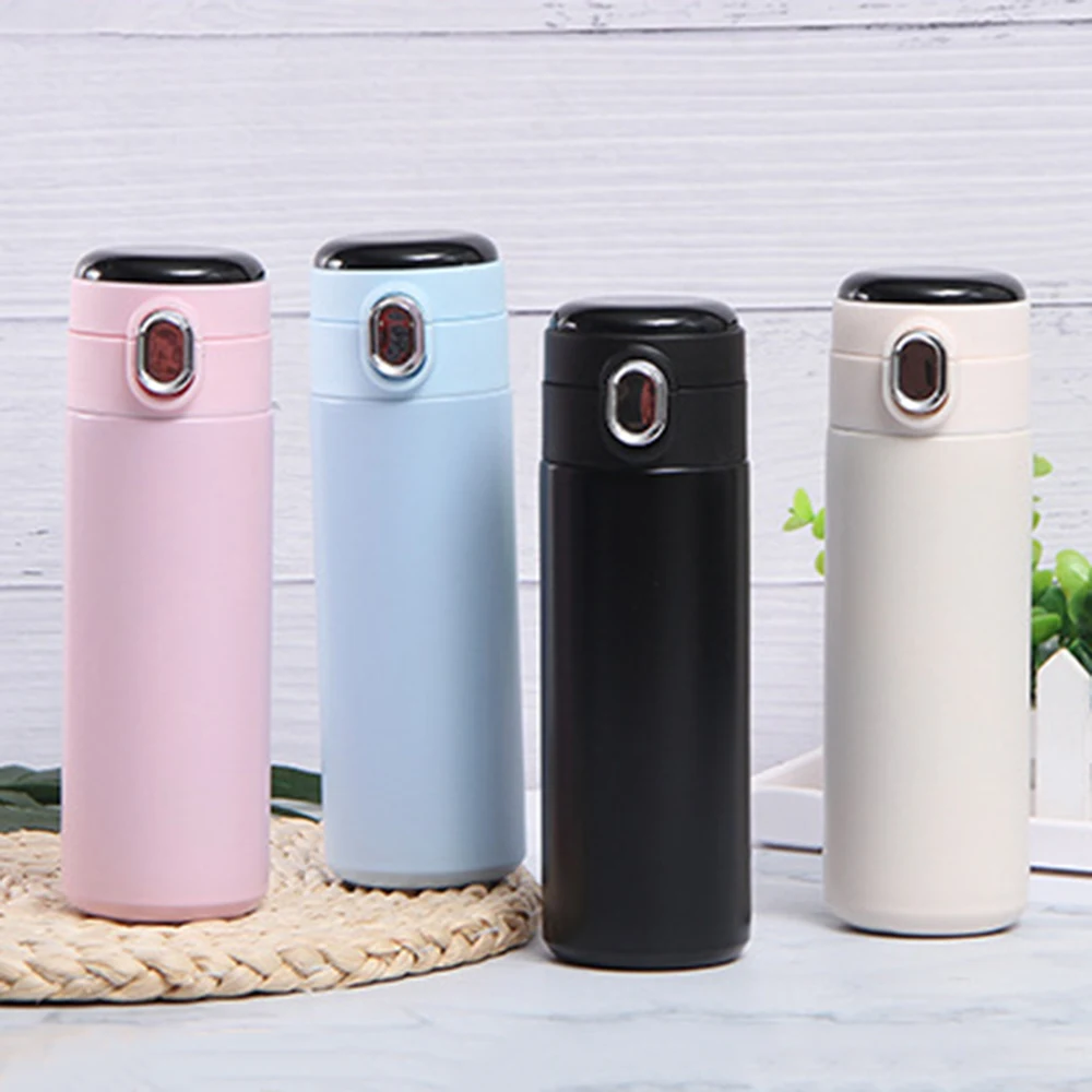 Replaceable Battery LED Temperature Display Stainless Steel Bounce Cup Vacuum Tumbler Pop Up Lid Coffee Mug Pea Thermos