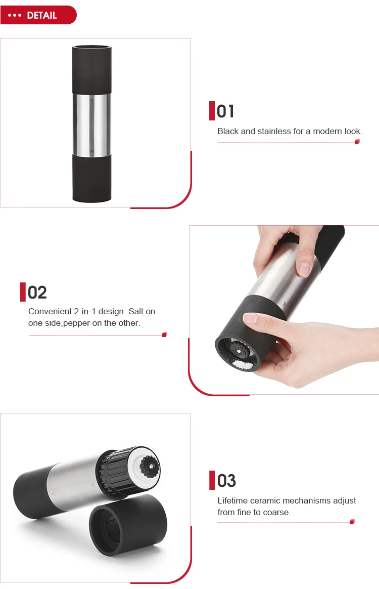 SINO GLASS elemental kitchen trade assurance 1 pc stainless steel 2 in 1 salt and pepper grinder