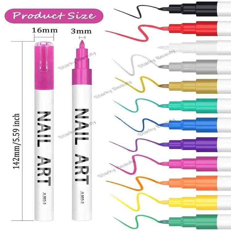 12 piece colorful nail art marker Gel Paints Pigment Pen DIY nail pull wire Tools watercolor Paint Pen set
